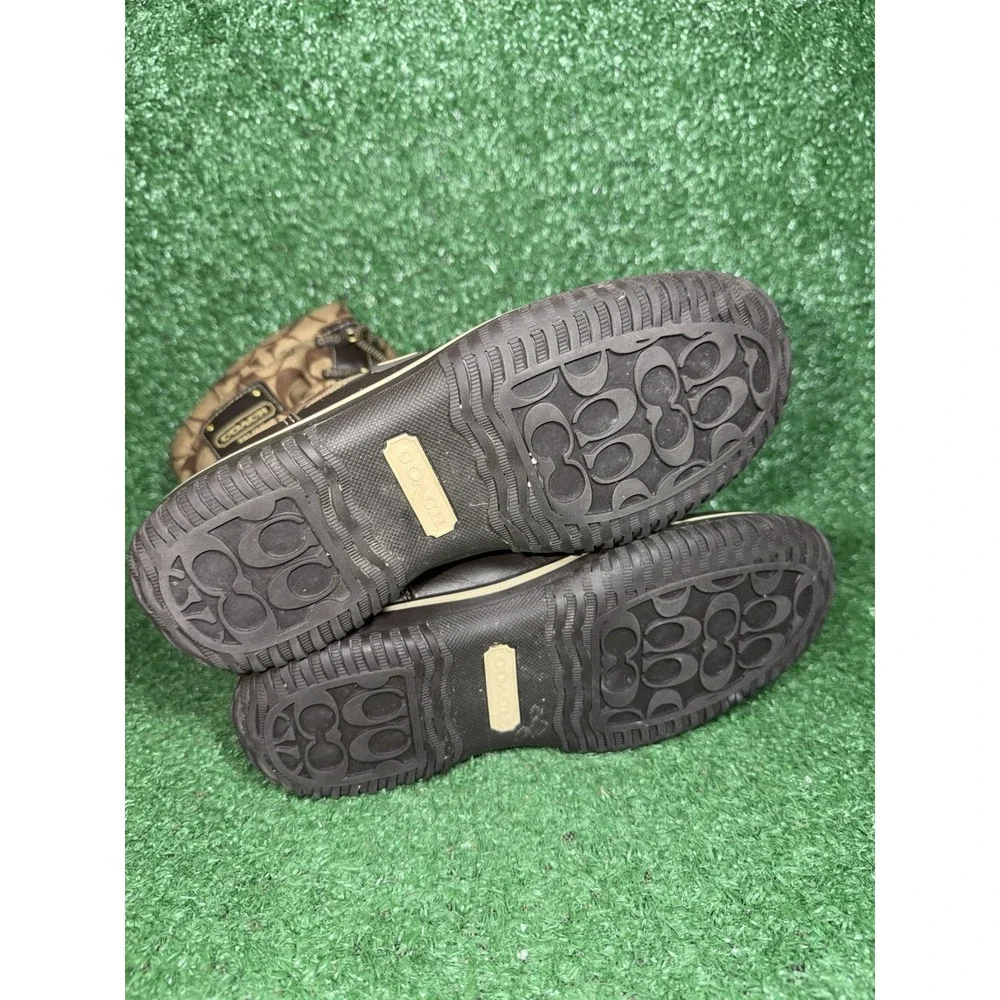 Coach Women Size 5 Shaine Rain Boots Lace Up Beige Signature Logo Faux Fur Lined